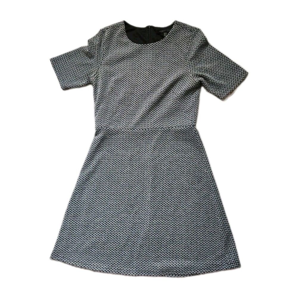 Forest Lily Fit Flare Knit Dress Black White Herringbone Knee Length Sz S EUC